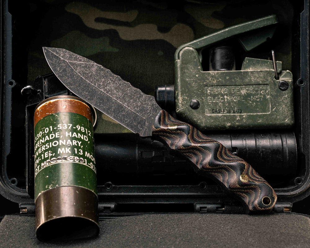 Disaster Jr- Python Micarta, Brass Mosaic Pins, Brass Lanyard Pin, Textured Grip