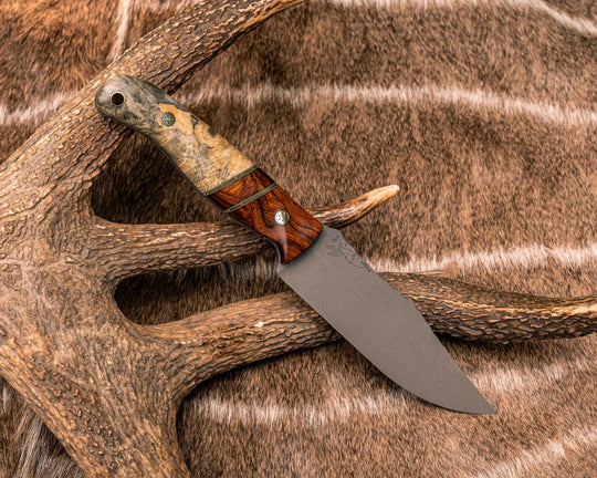 Crow Scout- Desert Ironwood. OD Green G10 and Brass Pin Striping, Desert Ironwood Split, Buckeye Burl, Brass Mosaic Pins, Brass Lanyard Pin, Textured Grip