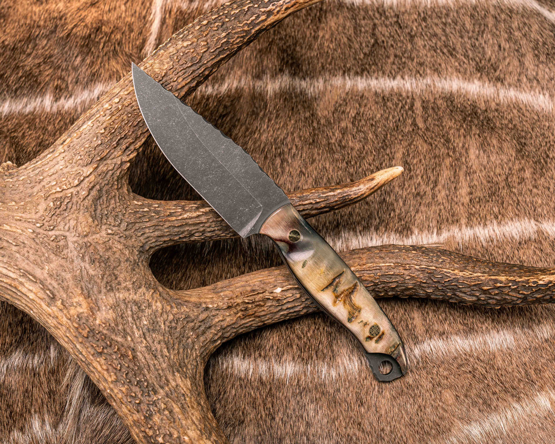 Crow Jr- Ram's Horn, Brass Mosaic Pins, Textured Natural Grip