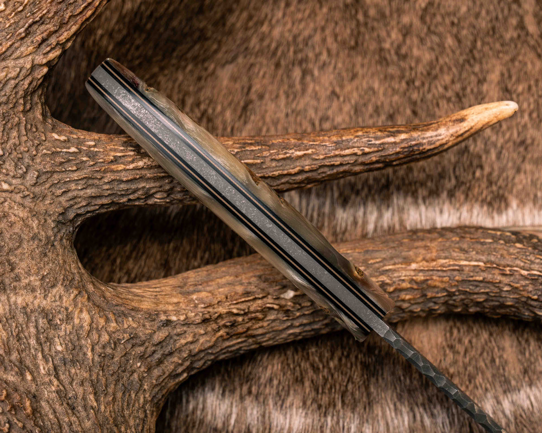 Crow Jr- Ram's Horn, Brass Mosaic Pins, Textured Natural Grip