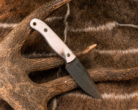 Crow Scalper- Elk Antler, Brass Mosaic Pins, Brass Lanyard Pin, Textured Grip