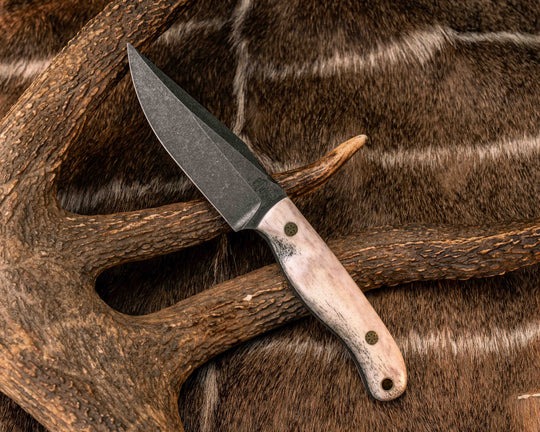 Crow Scalper- Elk Antler, Brass Mosaic Pins, Brass Lanyard Pin, Textured Grip