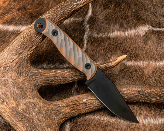 Crow Jr- Grey/Coyote G10, Armor Black Cerakote, Allen Bolts, Textured Grip