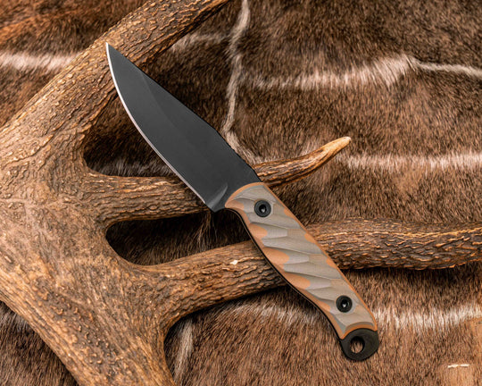 Crow Jr- Grey/Coyote G10, Armor Black Cerakote, Allen Bolts, Textured Grip