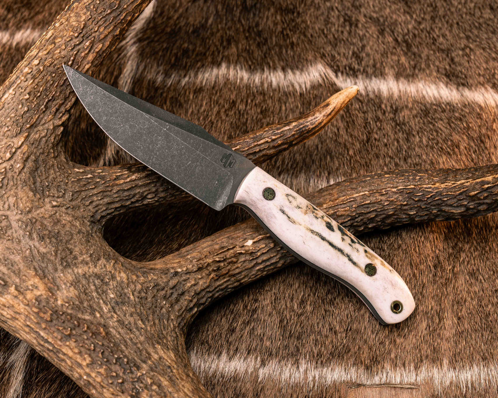 Crow Scalper- Elk Antler, Mosaic Pins, Brass Lanyard Pin, Smooth Grip