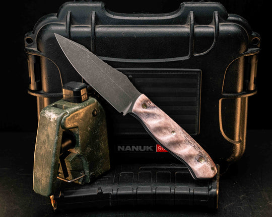 Field Knife - Elk Antler, Mosaic Pins, Textured Grip
