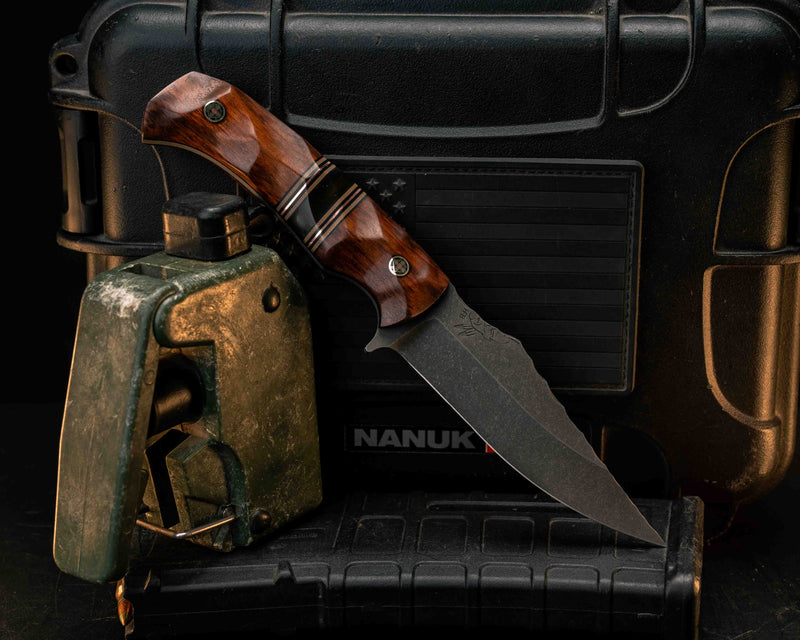 Tosahwi- Desert Ironwood, Black G10, Coyote G10 and Copper Pin Striping, Ultem Split, Mosaic Pins, Textured Grip