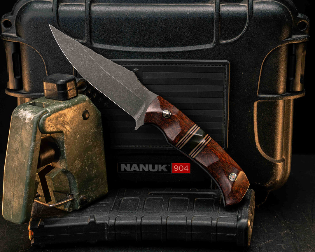 Tosahwi- Desert Ironwood, Black G10, Coyote G10 and Copper Pin Striping, Ultem Split, Mosaic Pins, Textured Grip