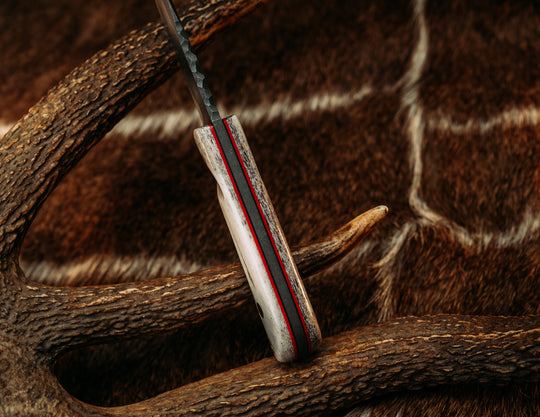 Cav Jr Compound Grind (CPM-S60V) - Overlayed Cherry & Black G10 Liner, Brass Pins, Brass Layard Pins, Contoured Grip