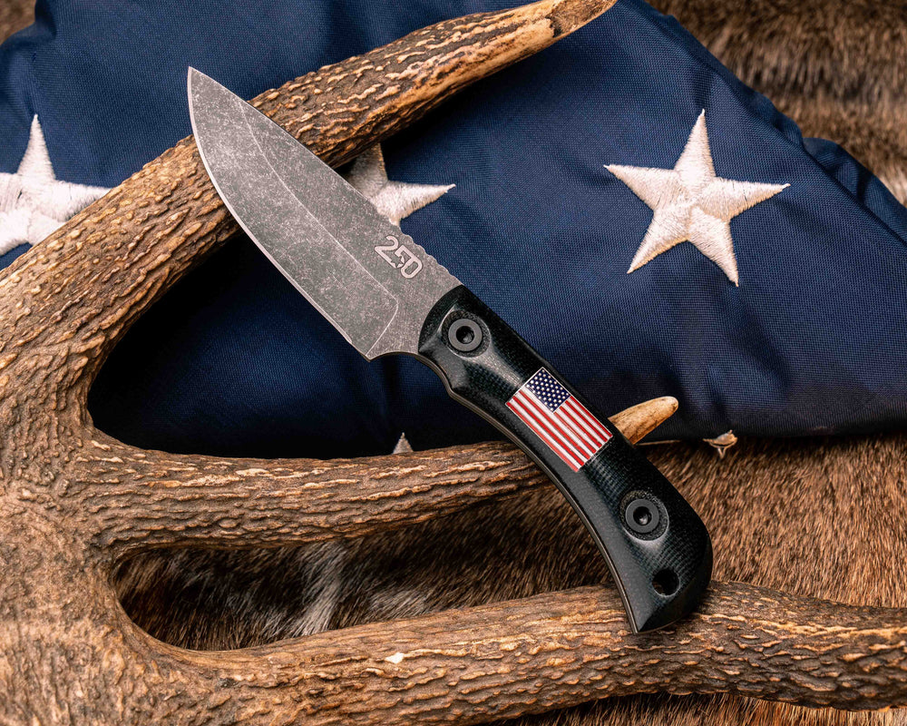 Cav Jr Back Country Semiquincentennial- Black G10, American Flag Inlay, Red, White and Blue G10 and Brass Liner, Allen Bolts, Smooth Grip
