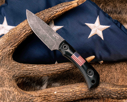 Cav Jr Back Country Semiquincentennial- Black G10, American Flag Inlay, Red, White and Blue G10 and Brass Liner, Allen Bolts, Smooth Grip