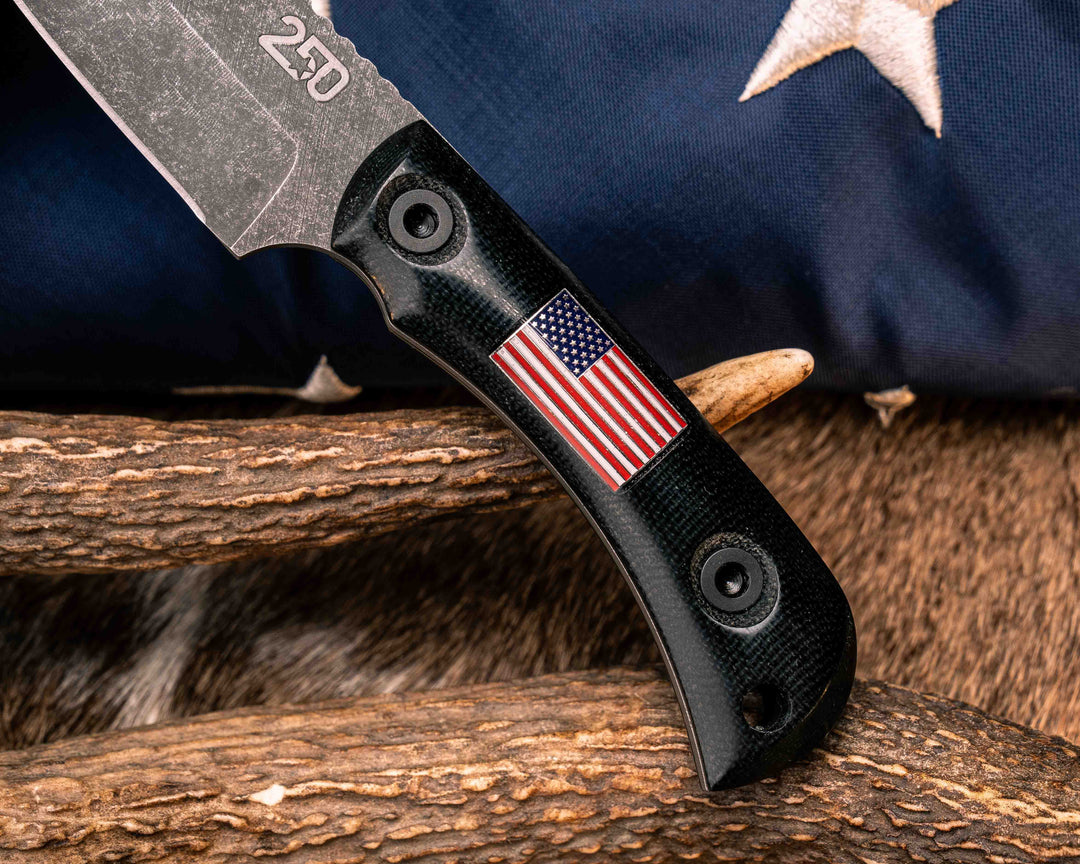 Cav Jr Back Country Semiquincentennial- Black G10, American Flag Inlay, Red, White and Blue G10 and Brass Liner, Allen Bolts, Smooth Grip