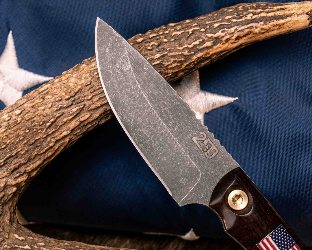 Cav Jr Back Country Semiquincentennial- Snakewood, American Flag Inlay, Red, Black G10 and Bass Liner, Brass Bolts, Smooth Grip