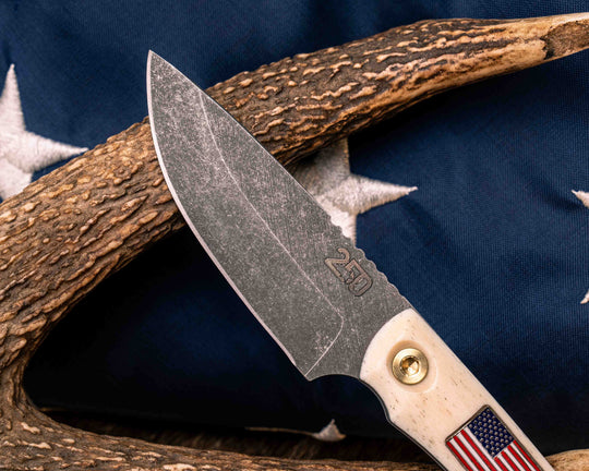 Cav Jr Back Country Semiquincentennial- Elk Antler, American Flag Inlay, Red, White and Blue G10 and Brass Liner, Brass Bolts, Smooth Grip