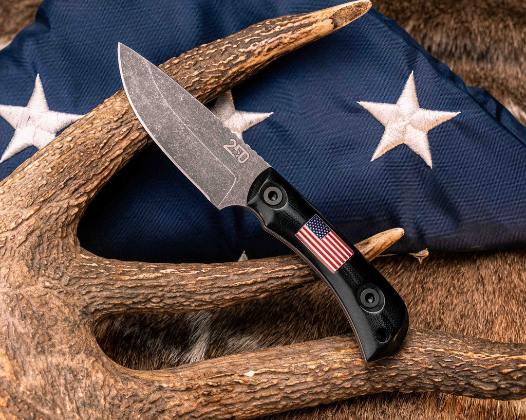 Cav Jr Back Country Semiquincentennial- Black Canvas Micarta, American Flag Inlay, Black and OG Green G10 Liner, Allen Bolts, Smooth Grip