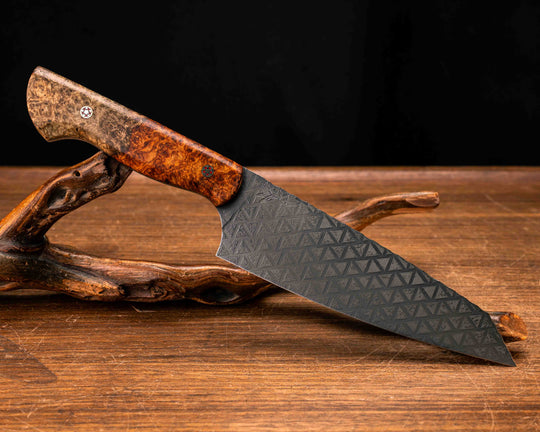 Santoku - Lion's Blood Amboyna, Mosaic Pins, Smooth Grip