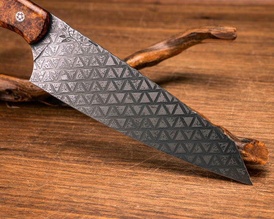 Santoku - Lion's Blood Amboyna, Mosaic Pins, Smooth Grip
