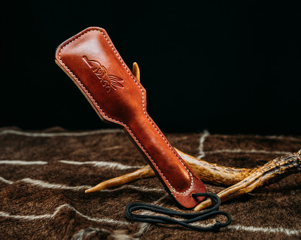Slap Jack - High Quality Ostrich Leather, Black Paracord Lanyard.