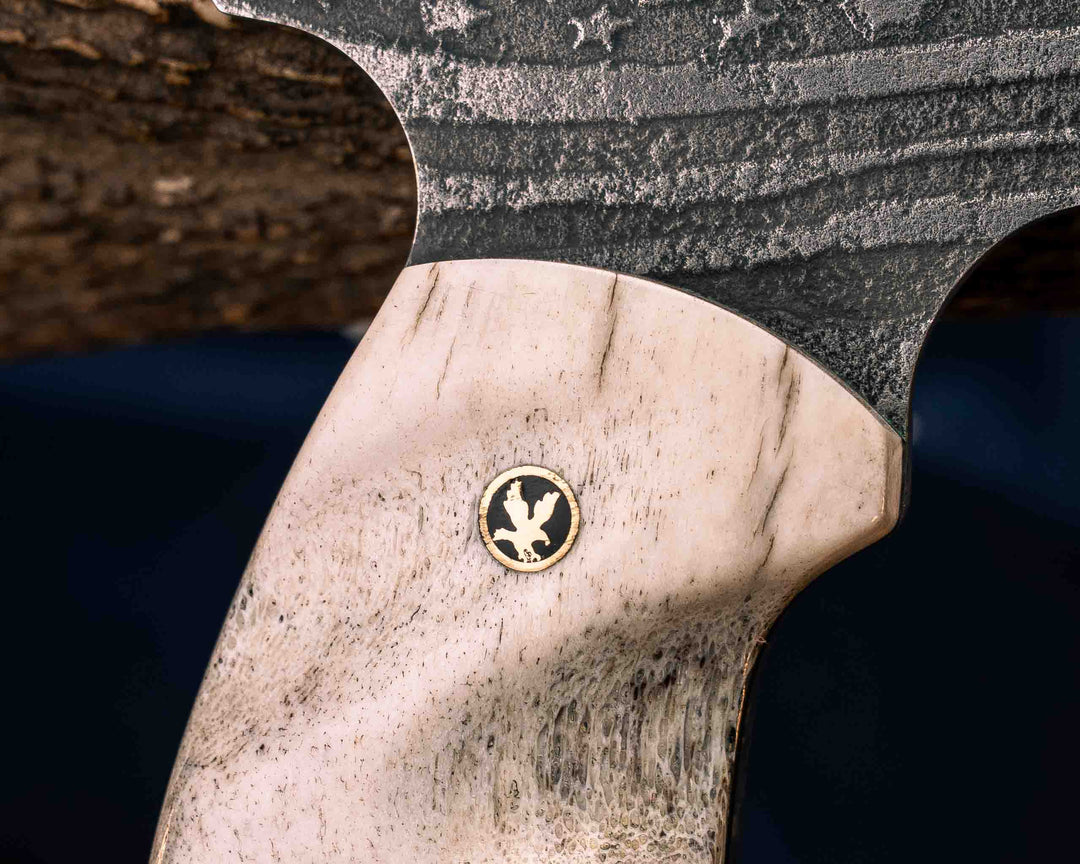 Bleeding Heart Hawk United States Semiquincentennial Special Edition- Elk Antler, Black G10, Aluminum, Cherry G10, White G10 and Blue G10 Split, Desert Ironwood, Patriot Mosaic Pins, Textured Grip