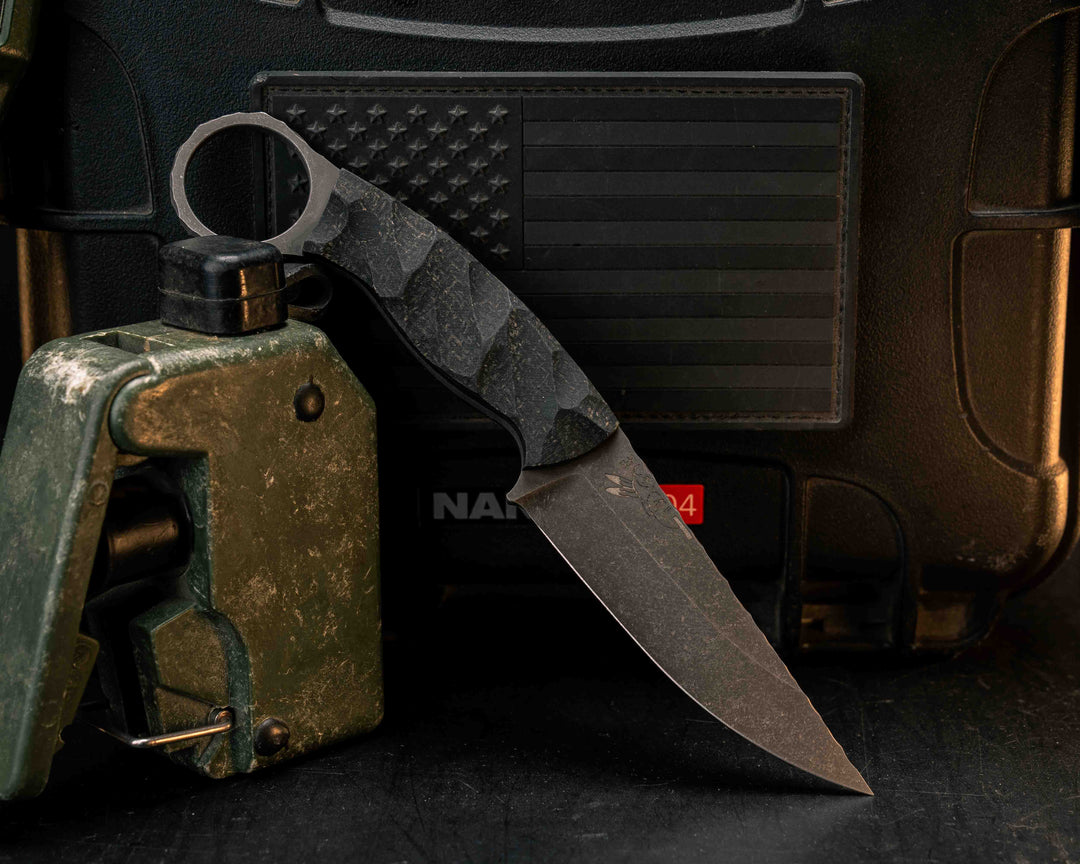 Osoraku 3" Mini- Black Burlap Micarta, CF Pins, Textured Grip