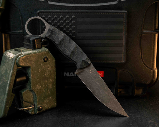 Osoraku 3" Mini- Black Burlap Micarta, CF Pins, Textured Grip