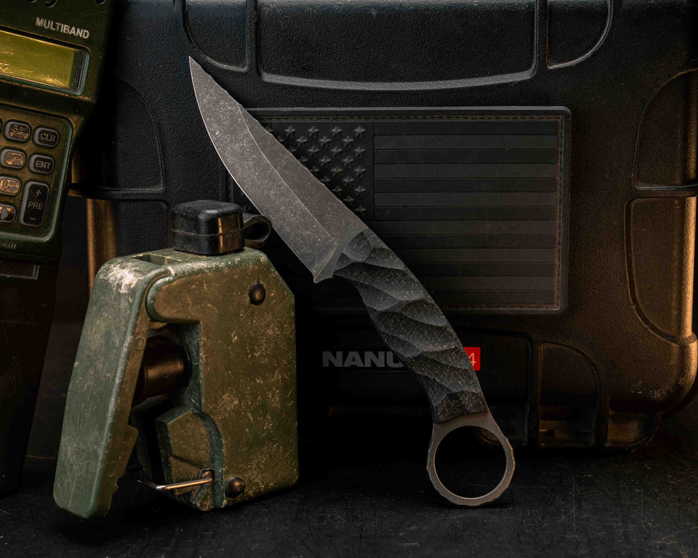 Osoraku 3" Mini- Black Burlap Micarta, CF Pins, Textured Grip