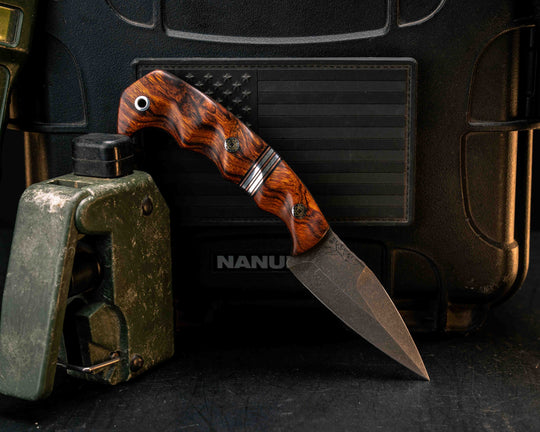 3" HUMINT- Desert Ironwood, Black G10, Copper and Aluminum Split, Mosaic Pins, Aluminum Lanyard Pin, Textured Grip
