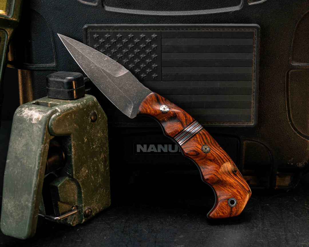 3" HUMINT- Desert Ironwood, Black G10, Copper and Aluminum Split, Mosaic Pins, Aluminum Lanyard Pin, Textured Grip
