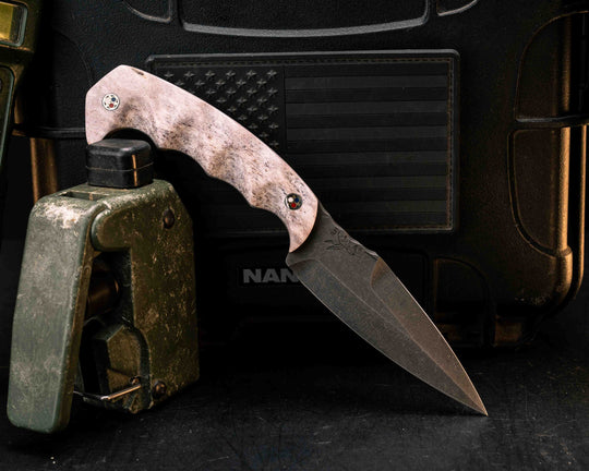4" HUMINT- Elk Antler, Patriot Mosaic Pins, Textured Grip