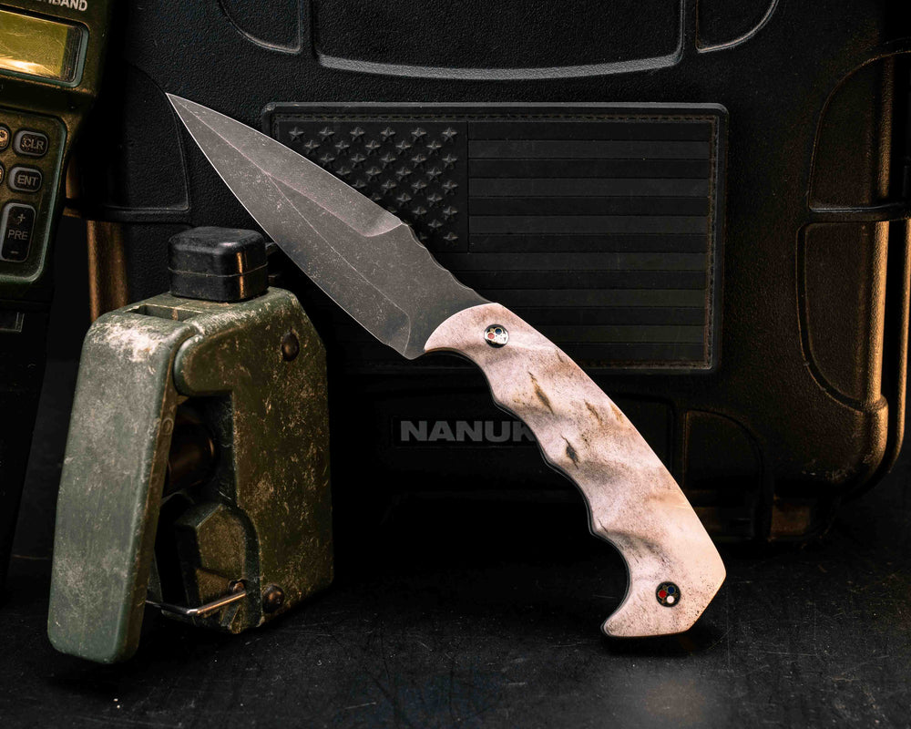 4" HUMINT- Elk Antler, Patriot Mosaic Pins, Textured Grip