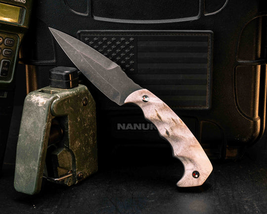 4" HUMINT- Elk Antler, Patriot Mosaic Pins, Textured Grip