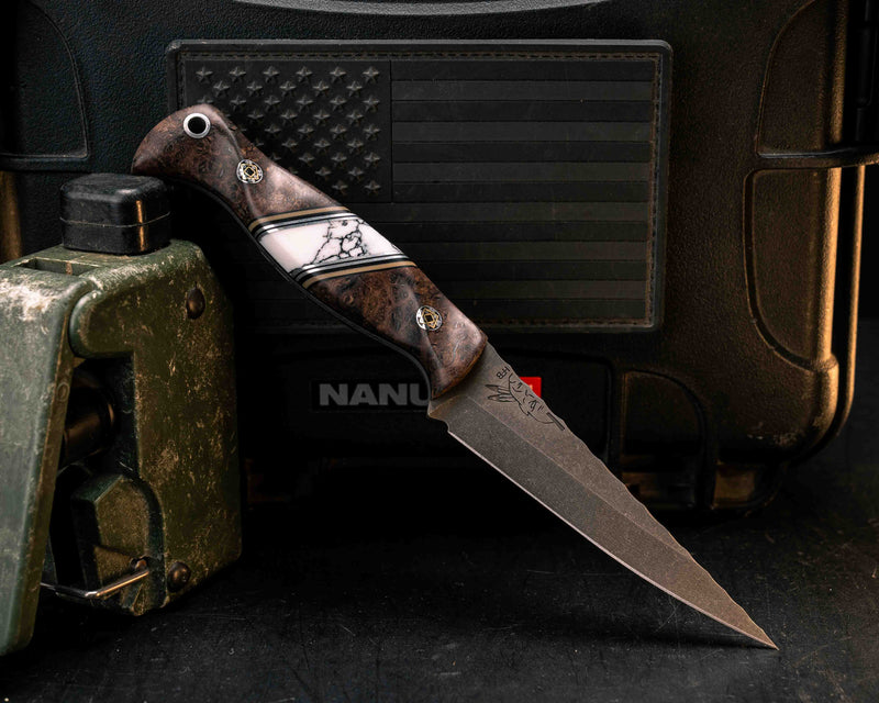 Congressman- Dyed Amboyna, Black G10, Coyote G10 and Aluminum Pin Striping, White Turquoise Tru-stone Split, Mosaic Pins, Aluminum Lanyard Pin, Textured Grip