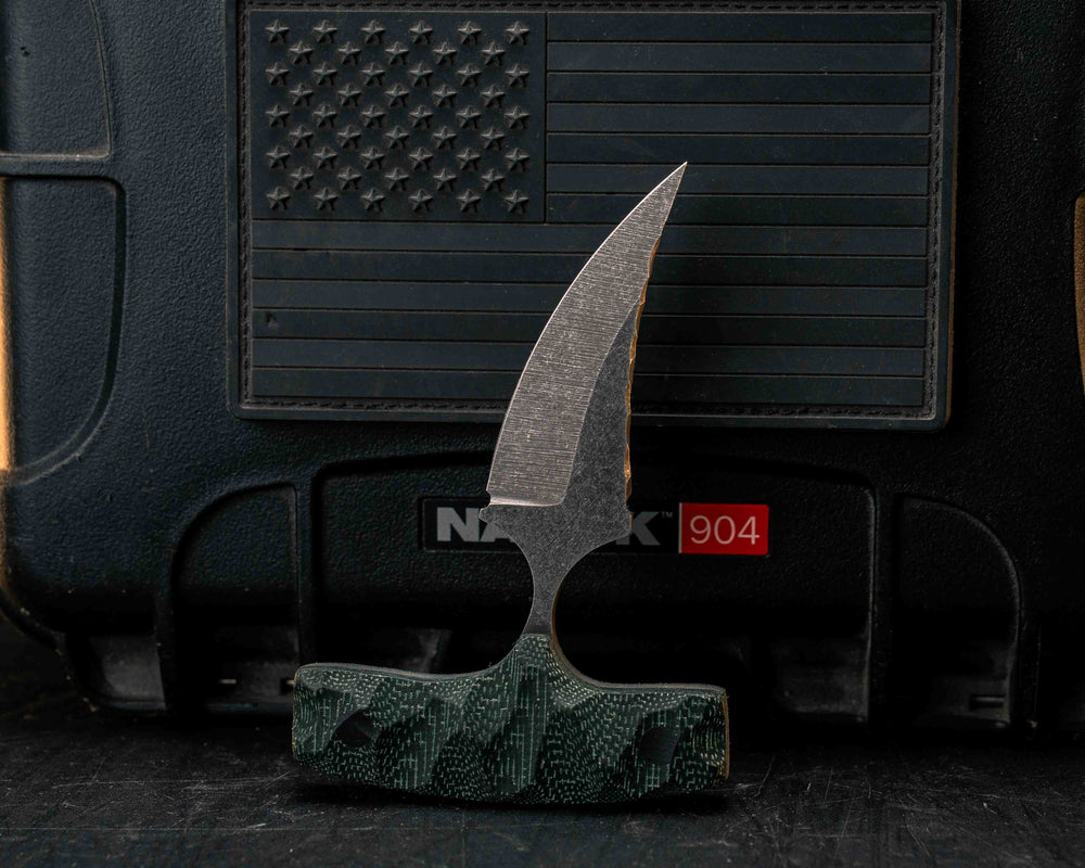 K9 Push Blade- Rio Verde Vibe Micarta, CF Pins, Textured Grip