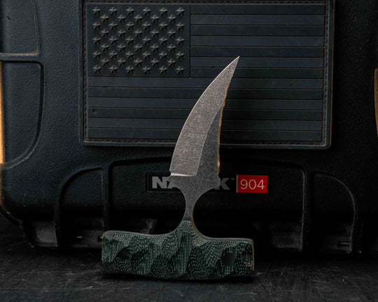 K9 Push Blade- Rio Verde Vibe Micarta, CF Pins, Textured Grip