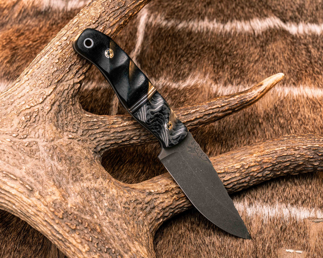 Feather Light- Silver Dragonstrike Carbon, Black G10, Copper and Aluminum Split, Black Burlap Micarta, Mosaic Pins, Aluminum Lanyard Pin, Textured Grip