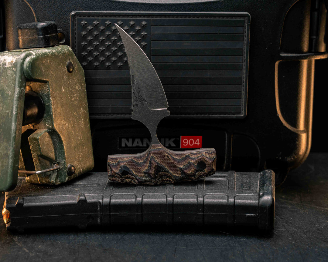 K9 Push Blade- Python Canvas Micarta, CF Pins, Textured Grip