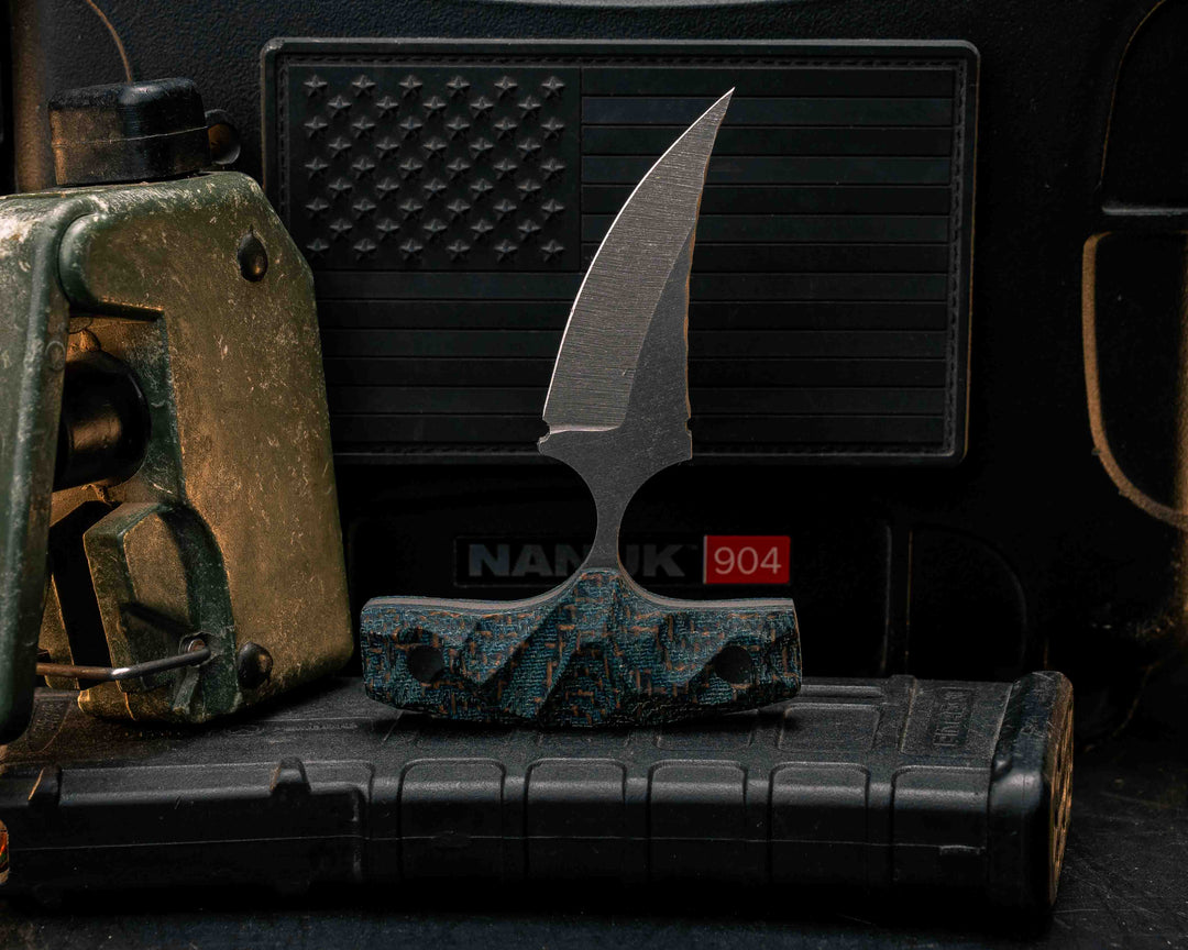 K9 Push Blade- Kumari Canvas Micarta, CF Pins, Textured Grip