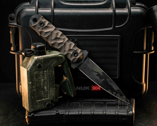 Combat Dagger- OD Green Canvas Micarta, Black Multicam Cerakote, Allen Bolts, Textured Grip