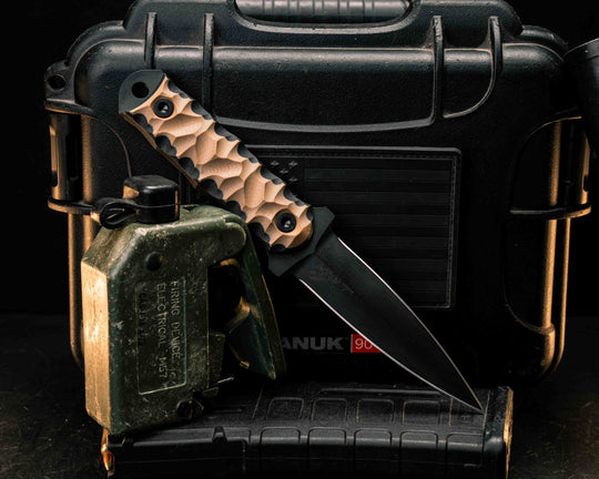 Combat Dagger- Coyote/Black G10, Armor Black Cerakote, Allen Bolts, Textured Grip