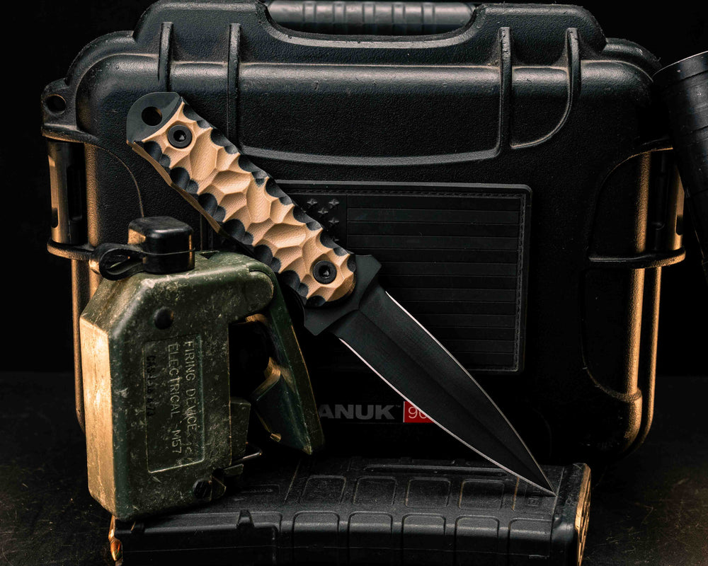 Combat Dagger- Coyote/Black G10, Armor Black Cerakote, Allen Bolts, Textured Grip