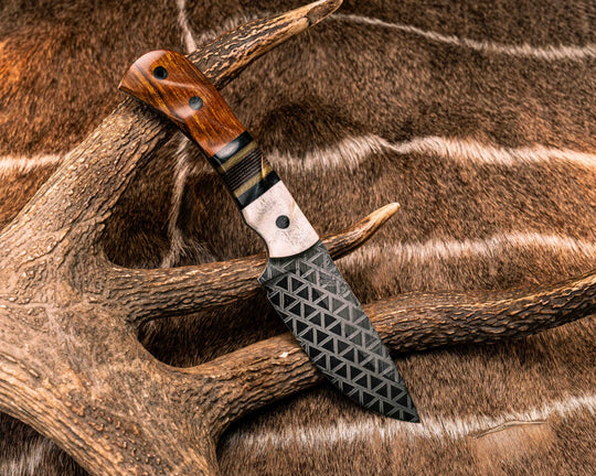 Cavner- Elk Antler, Black Canvas Micarta, OD Green Canvas Micarta and Python Canvas Micarta Split, Desert Ironwood, Black Micarta Pins, CF Lanyard Pin, Textured Grip