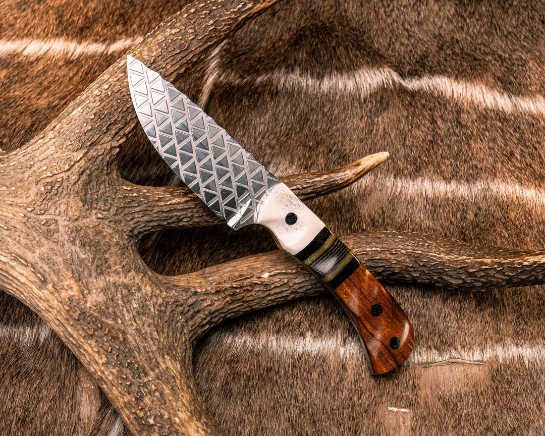 Cavner- Elk Antler, Black Canvas Micarta, OD Green Canvas Micarta and Python Canvas Micarta Split, Desert Ironwood, Black Micarta Pins, CF Lanyard Pin, Textured Grip