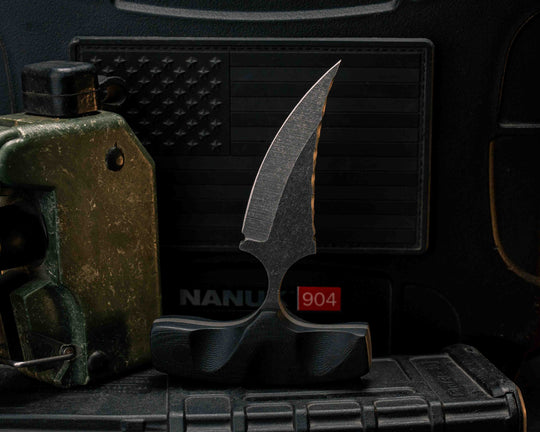 K9 Push Blade- Black G10, CF Pins, Textured Grip