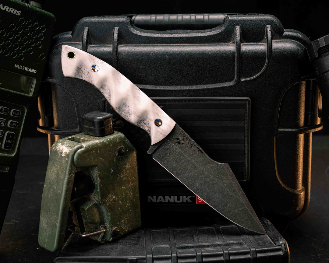 Widow Maker - Elk Antler, Patriot Mosaic Pins, Brass Lanyard Pin, Textured Grip