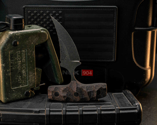 K9 Push Blade- Bison Jute Micarta, CF Pins, Textured Grip