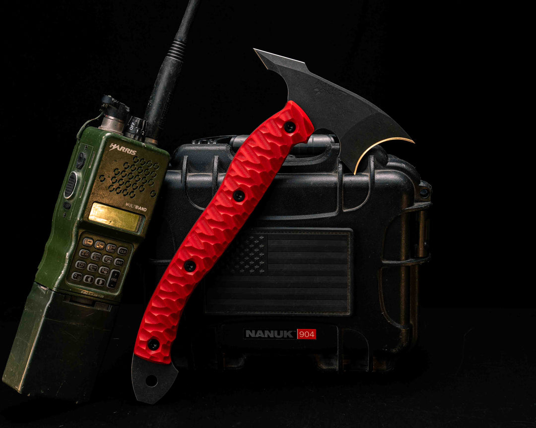 Crescent Hawk- Red G10, Allen Bolts, Textured Grip, Open Tang
