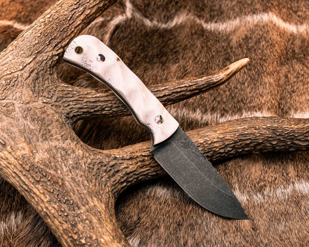 Cav Jr- Elk Antler, Patriot Mosaic Pins, Brass Lanyard Pin, Textured Grip