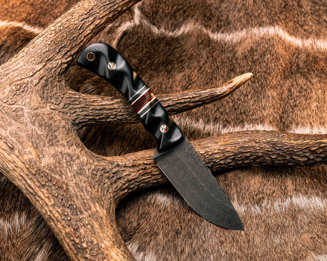 Cav Jr- Black Canvas Micarta, Black G10, Brass, Navy Canvas Micarta, White G10, Red Canvas Micarta Split, Patriot Mosaic Pins, Brass Lanyard Pin, Textured Grip