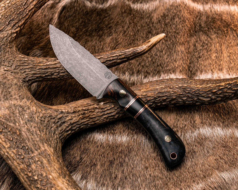 Cav Jr- Desert Ironwood, Black G10 and Copper, Split, Dyed Redwood, Mosaic Pins, Copper Lanyard Pin, Textured Grip