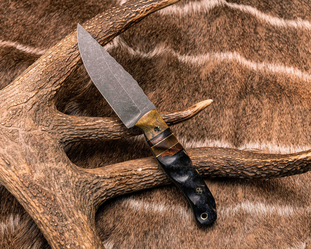 Crow Jr- Dyed Maple, Black G10 and Brass Pin Striping, Desert Ironwood and Dyed Maple Split, Dyed Redwood, Mosaic Pins, Brass Lanyard Pin, Textured Grip